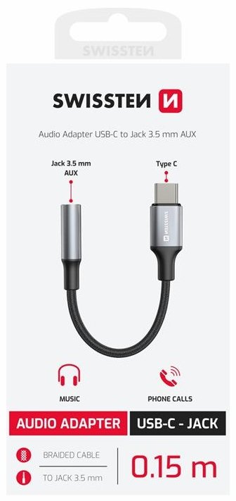 Swissten USB-C to 3.5mm Jack Audio Adapter, 15cm