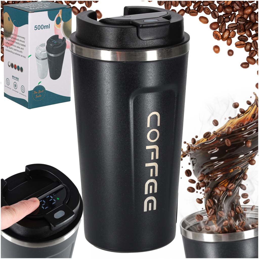 RoGer Thermos Mug with LED Temperature Display, 500ml, Black