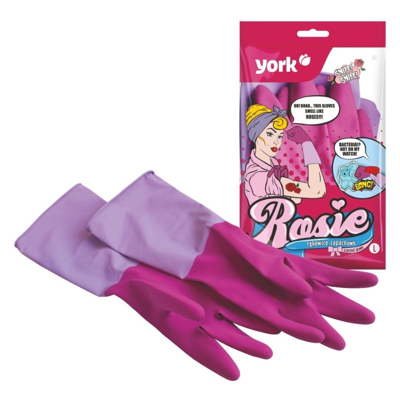York Rosie Scented Rubber Gloves, Pink, Size L