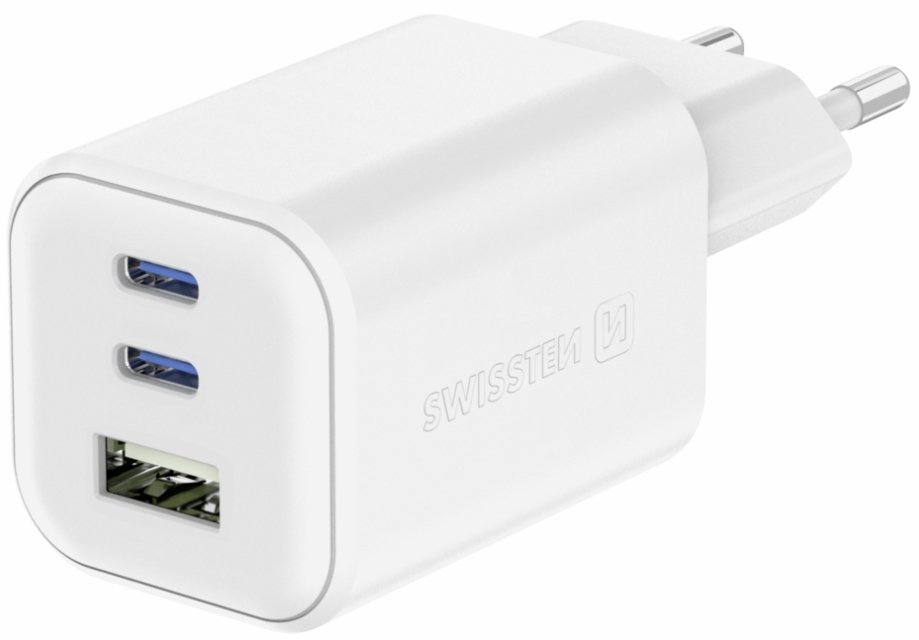 Swissten GaN Travel Charger, 2x USB-C / PD, USB-A / 18W QC / 65W