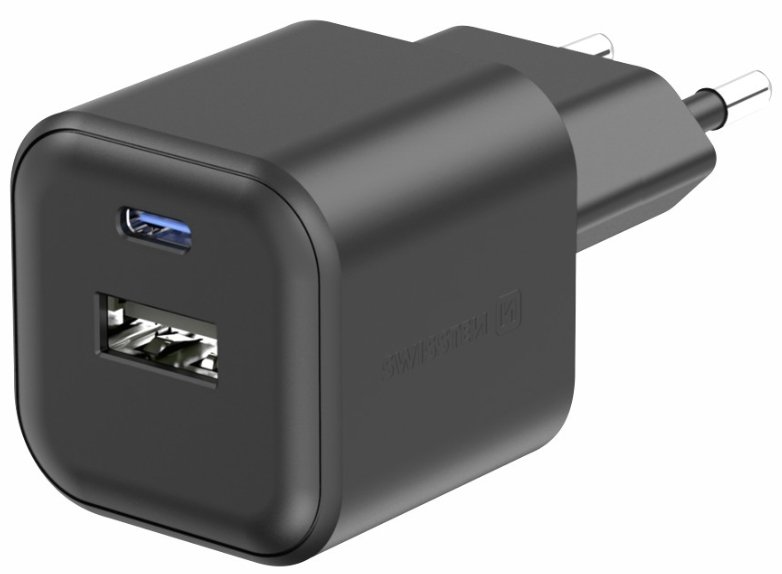 Swissten GaN USB-C 20W PD Travel Charger / USB-A 18W QC
