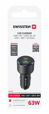 Swissten USB-C PD Car Charger 63W