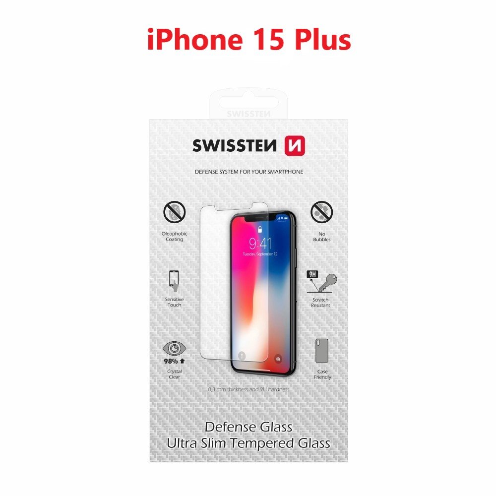 Swissten Ultra-Slim Tempered Glass Premium 9H Screen Protector for Apple iPhone 15 Plus