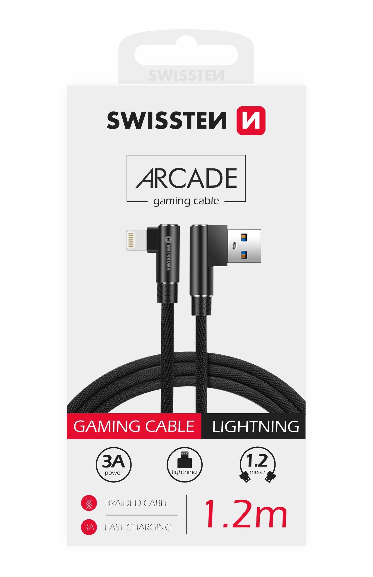 Swissten L Type Textile Universal Quick Charge 3.1 USB to Lightning Data and Charging Cable, 1.2m