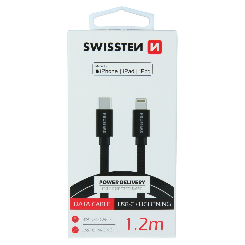 Swissten Textile USB-C to Lightning MFi Data and Charging Cable, 1.2m