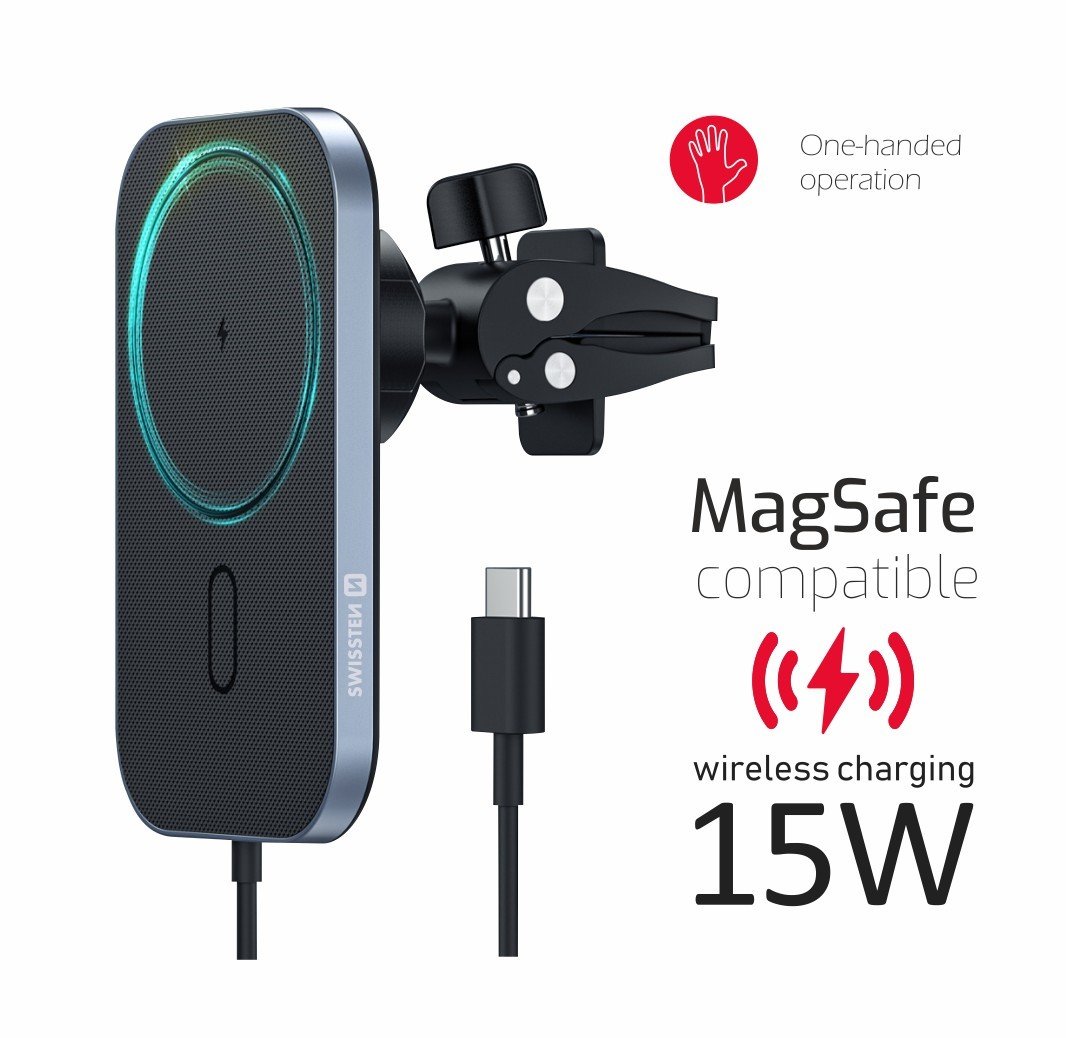 Swissten Magsafe Air Vent Car Mount with 15W Wireless Charging
