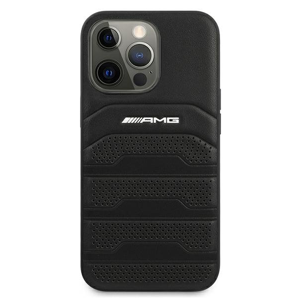 Mercedes AMG AMHCP13LGSEBK Leather Debossed Lines Back Case for Apple iPhone 13 Pro, Black