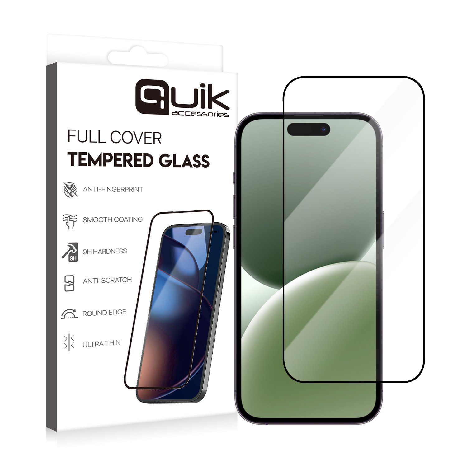 Quik Full Cover Tempered Glass Accessories for Apple iPhone 16 Pro