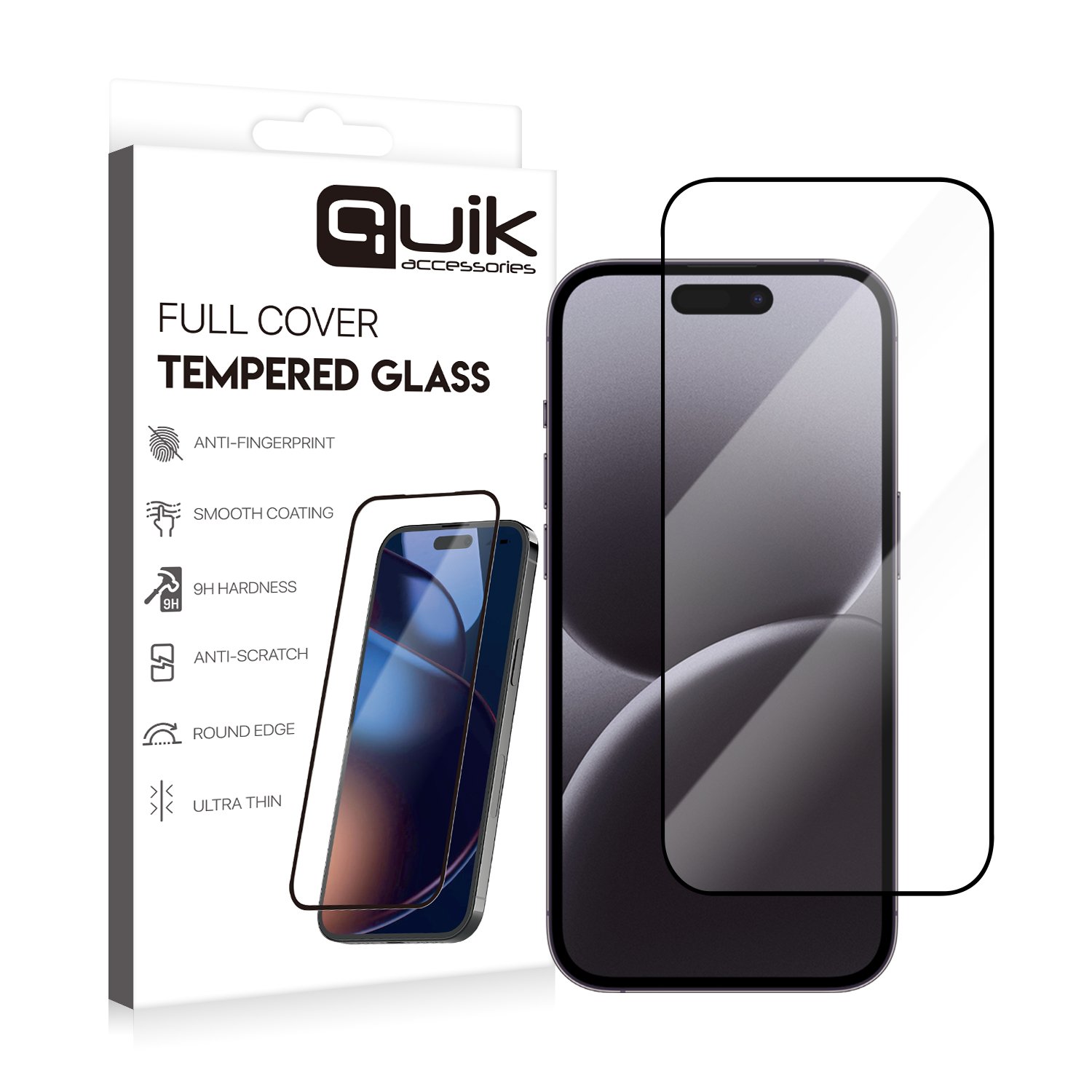 Quik Full Cover Tempered Glass Accessories for Apple iPhone 16 Pro Max