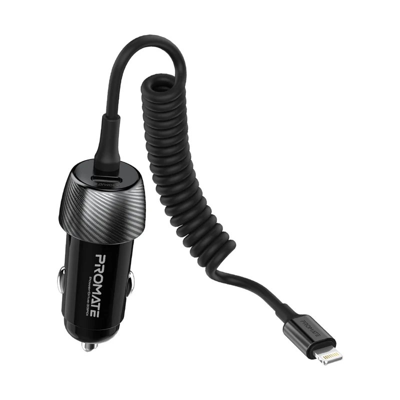 Promate PowerDrive-33PDI Car Charger, 33W / Lightning + USB-C