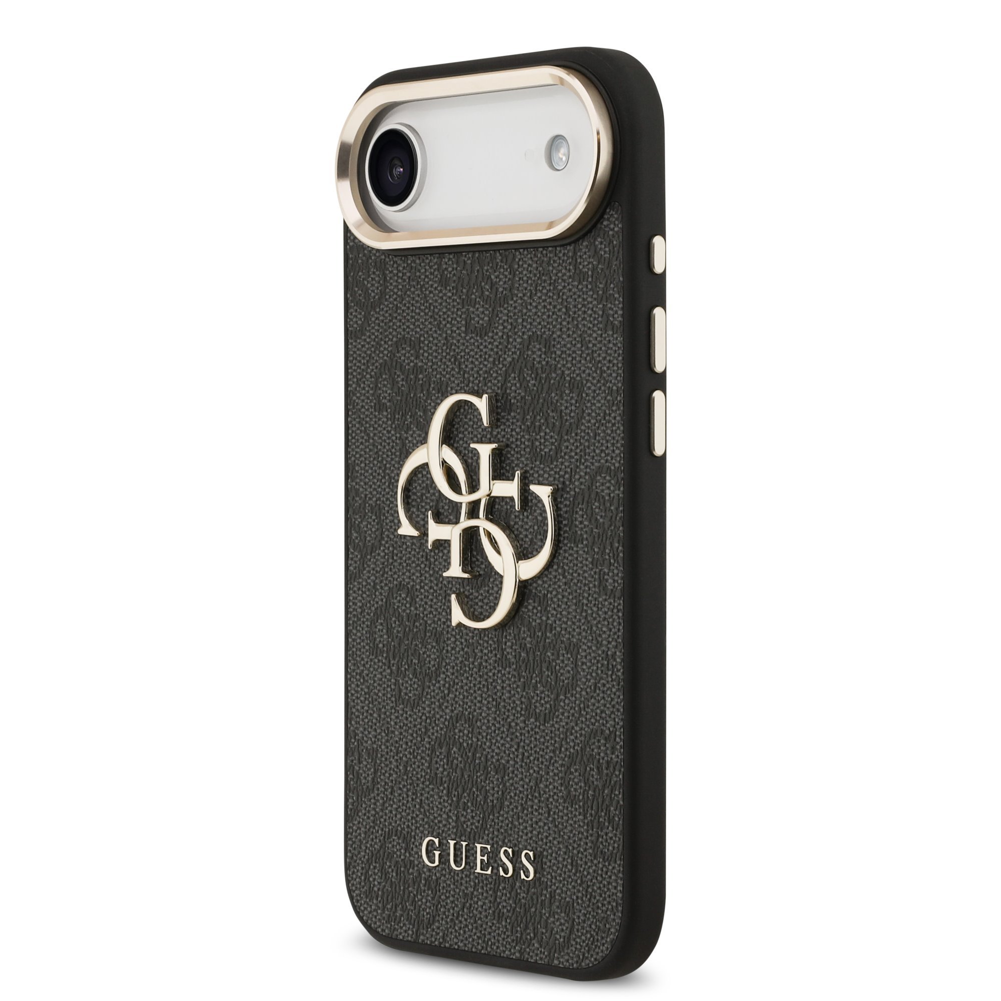 GUESS PU Leather 4G Metal Logo Gold Frame Case for iPhone Air / Black