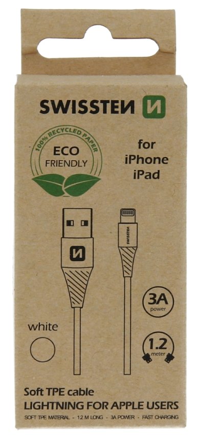 Swissten Eco-Friendly Fast Charge 3A Lightning Data and Charging Cable, 1.2m