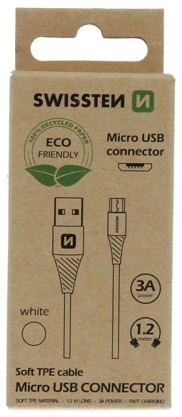 Swissten Eco-Friendly Fast Charge 3A Micro USB Data and Charging Cable, 1.2m