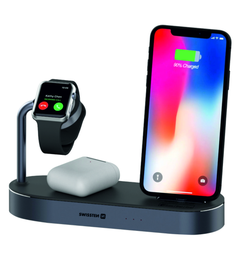 Swissten Swistten 4-in-1 MFI Wireless Docking Station, 45W, for Apple iPhone / iPod / Apple Watch