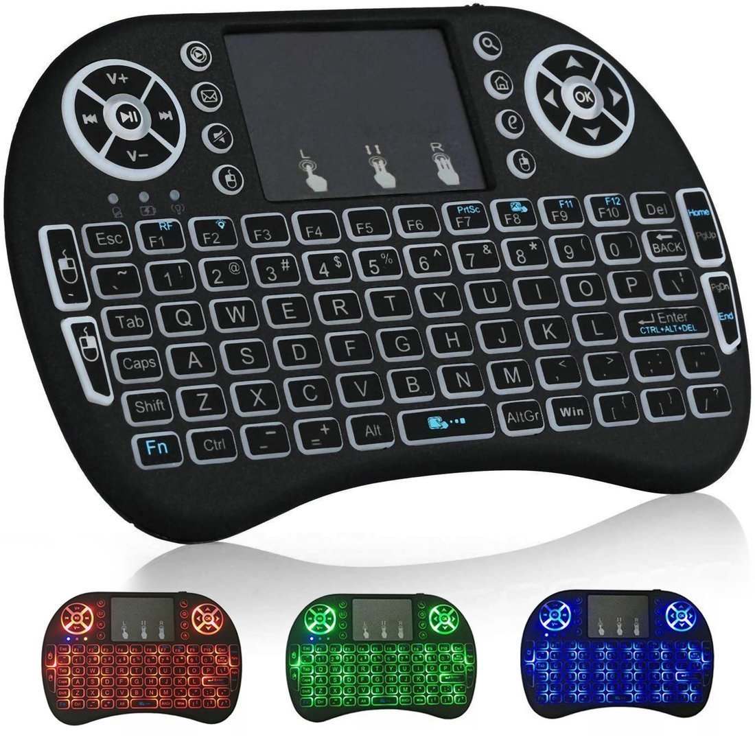 RoGer Q8 Wireless Mini Keyboard Беспроводная Клавиатура PC / PS3 / XBOX 360  / Smart TV / Android + Тачпад Черная (С RGB Подсветкой) - Smartech.ee