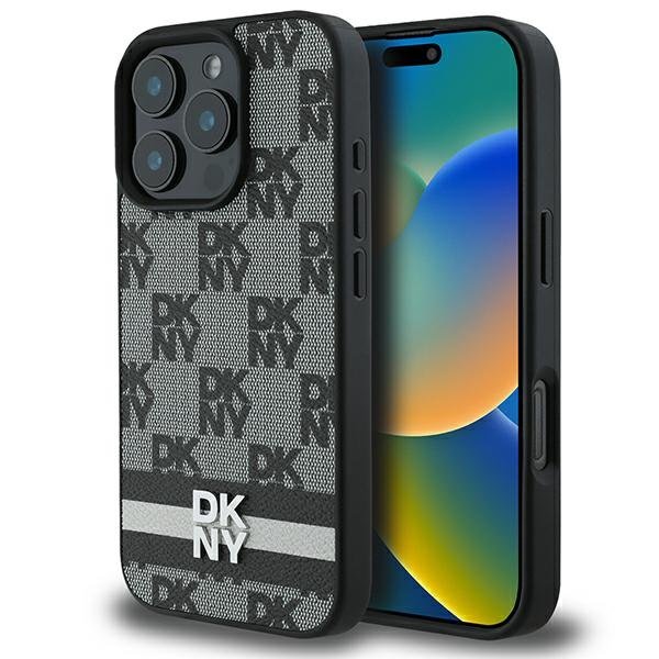 DKNY Back Case for Apple iPhone 16 Pro with Checkered Pattern AND Printed Stripes