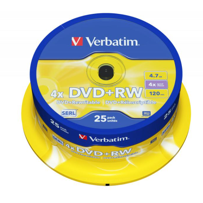 Verbatim DVD+RW 4.7GB 25pcs Pack 4x Spindel silver retail