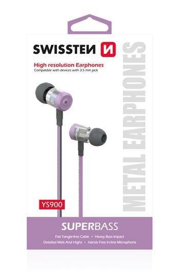 Swissten SuperBass Earbuds Metal YS900 Stereo Headset With Microphone 3.5mm / 1.2m Purple