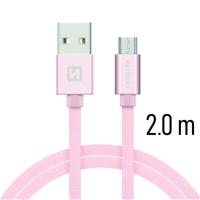 Swissten Textile Quick Charge Universal Micro USB Data and Charging Cable, 2.0m