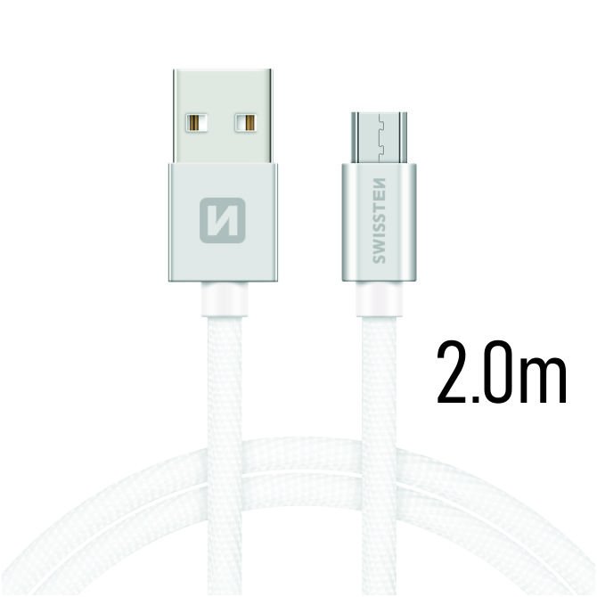 Swissten Textile Quick Charge Universal Micro USB Data and Charging Cable, 2m