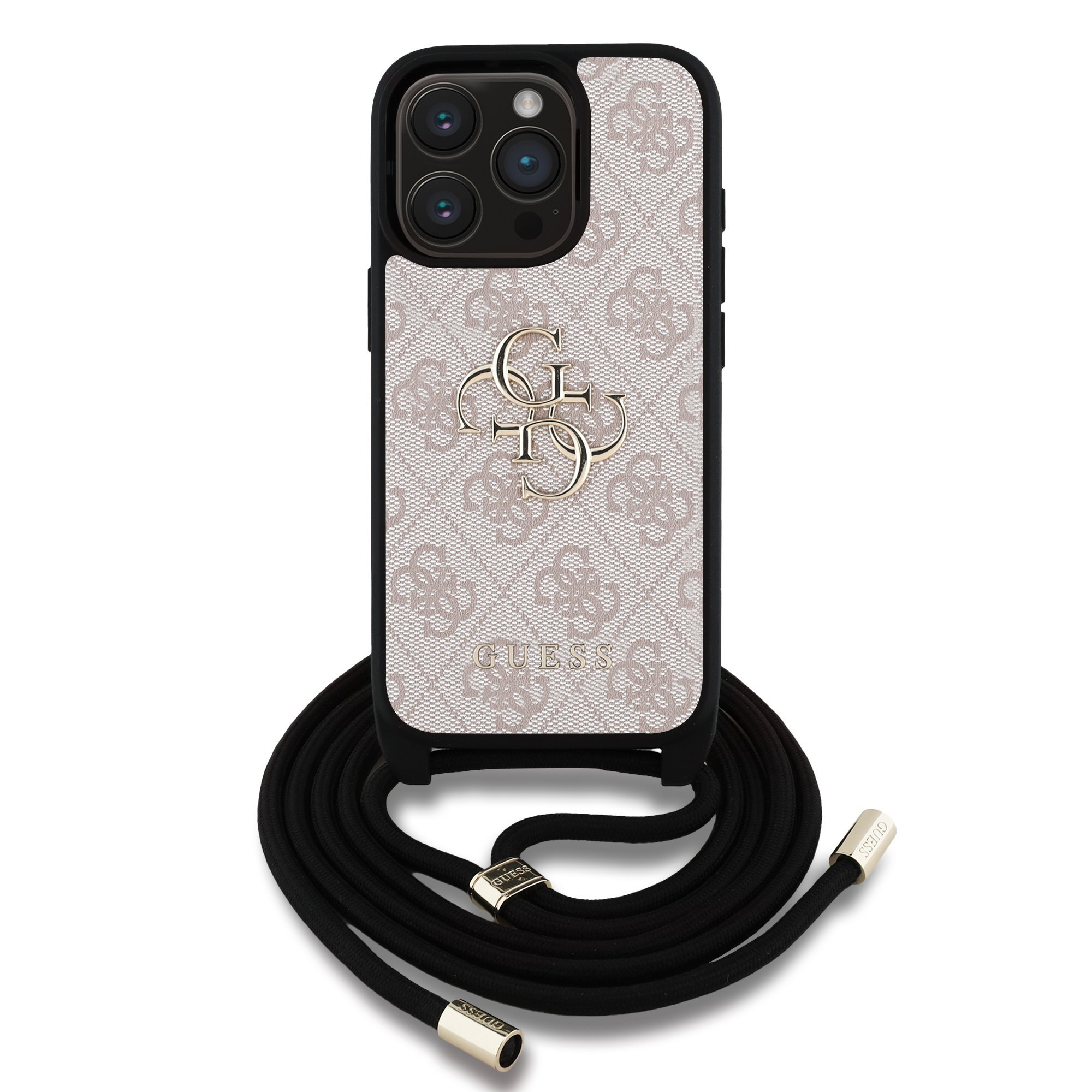 GUESS PU 4G Metal Logo Crossbody Case for iPhone 15 Pro / Pink