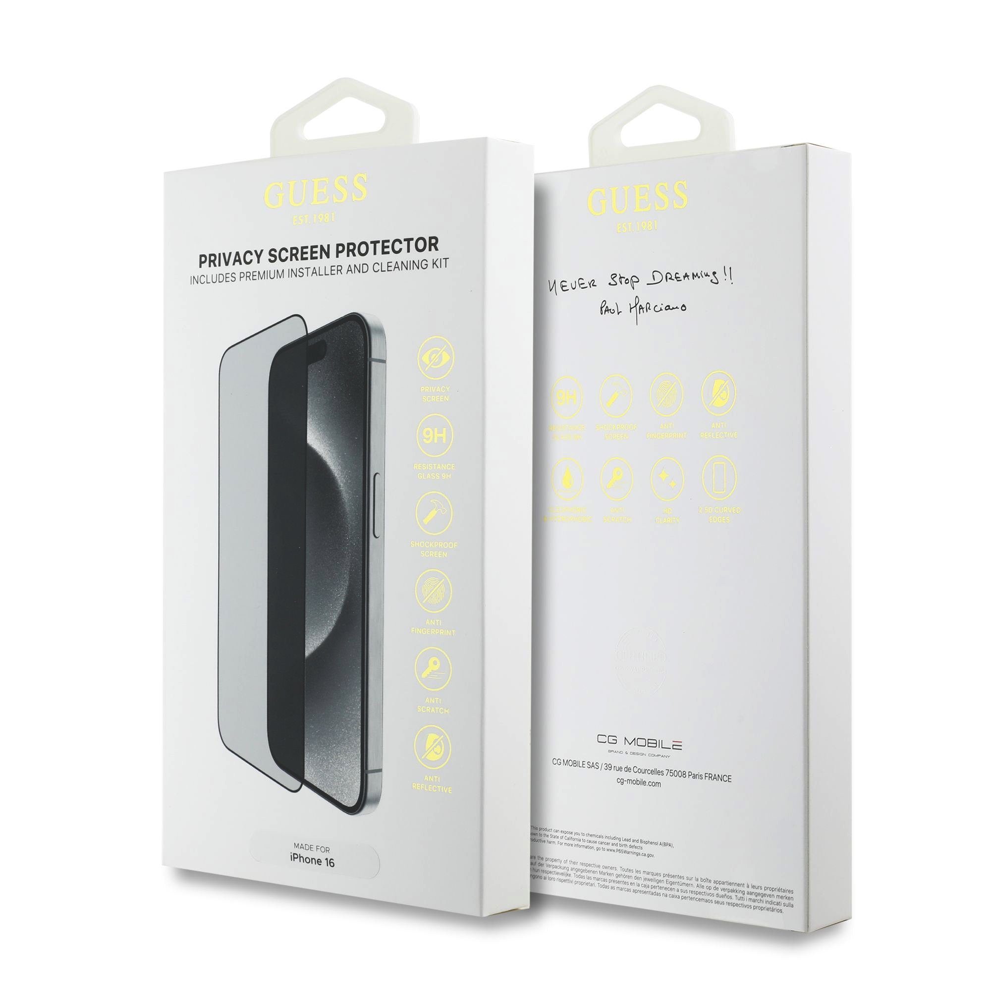 GUESS IPhone 16 Privacy 2.5D Screen Protector / Black