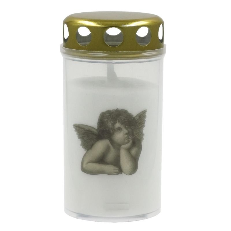 Candela Memorial Candle With Cap, White, With Print