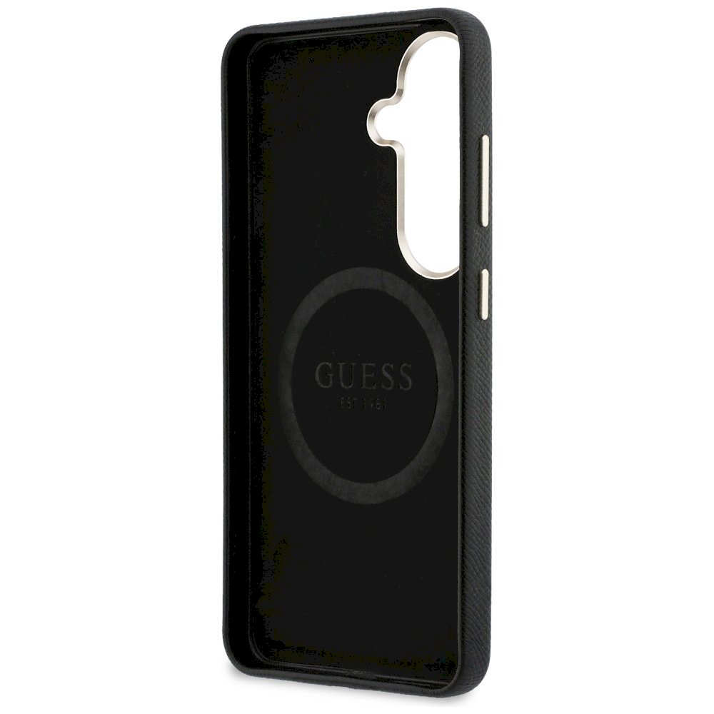 GUESS Rhinestone Round Logo MagSafe Case for Samsung Galaxy S26 / black