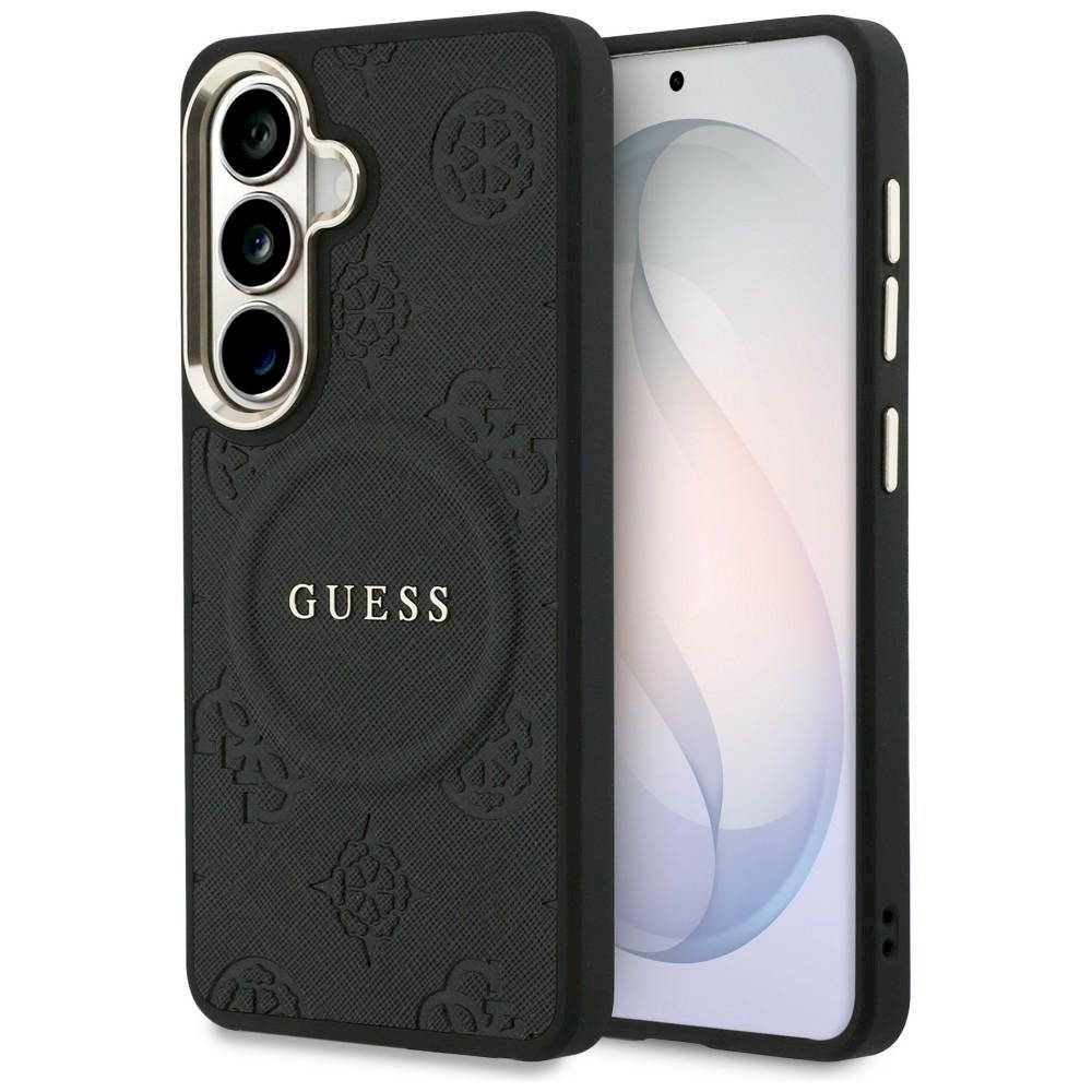 GUESS Saffiano Peony Embossed Ring MagSafe Case for Samsung Galaxy S26 Plus / black