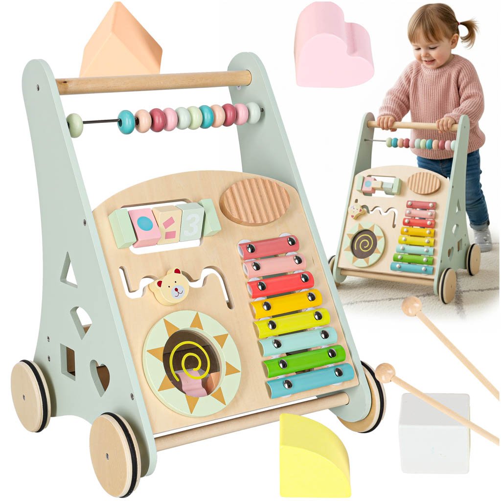 RoGer Wooden Baby Walker Push Toy, 12 months and up, Blue