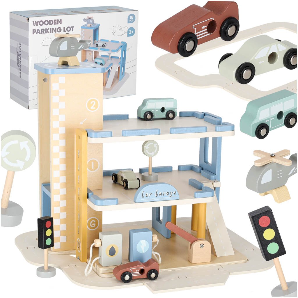 RoGer Wooden garage parking with elevator and gas station