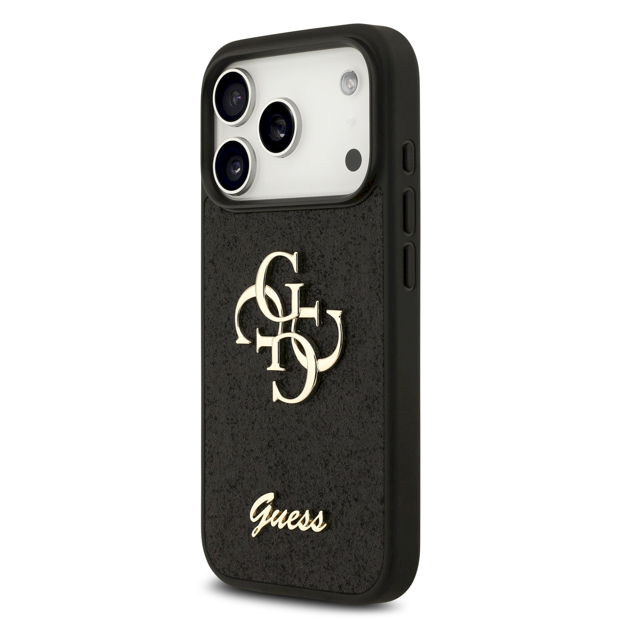 GUESS PU Fixed Glitter 4G Metal Logo Case for iPhone 18 Pro / black