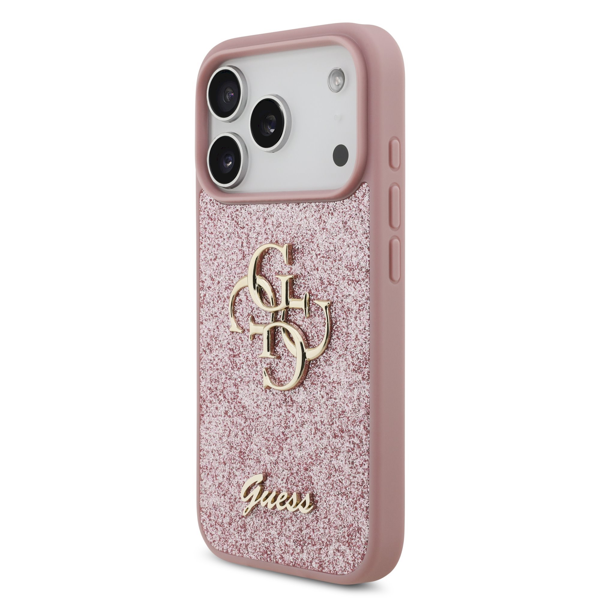 GUESS PU Fixed Glitter 4G Metal Logo Case for iPhone 18 Pro / Pink