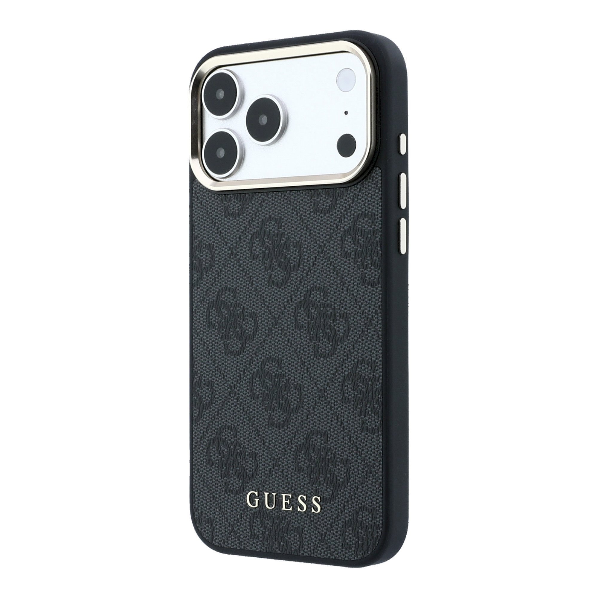 GUESS PU Leather 4G Gold Frame MagSafe Case for iPhone 18 Pro / Black
