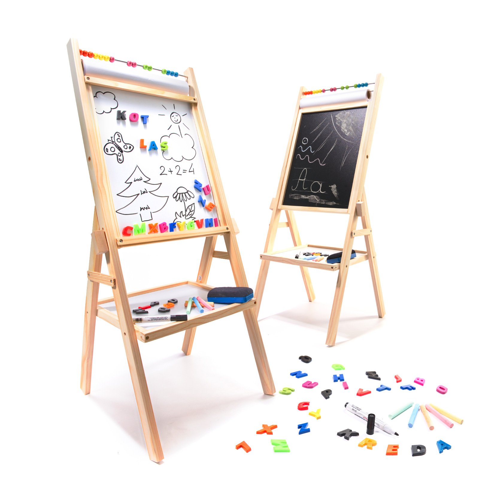 RoGer Double-sided magnetic wooden board with educational accessories, 38x38x90cm