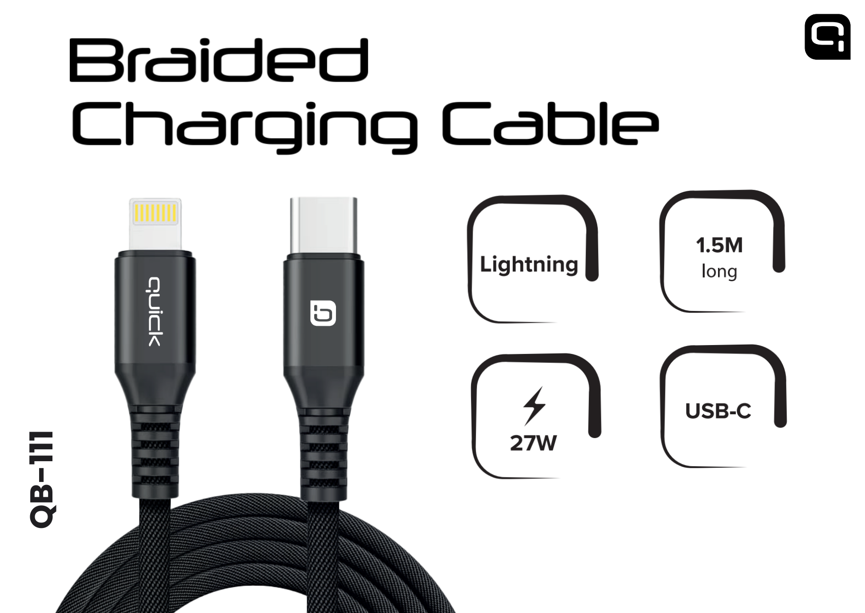 Quick QB-111 Braided Charging and Data Cable USB-C to Lightning 1.5m