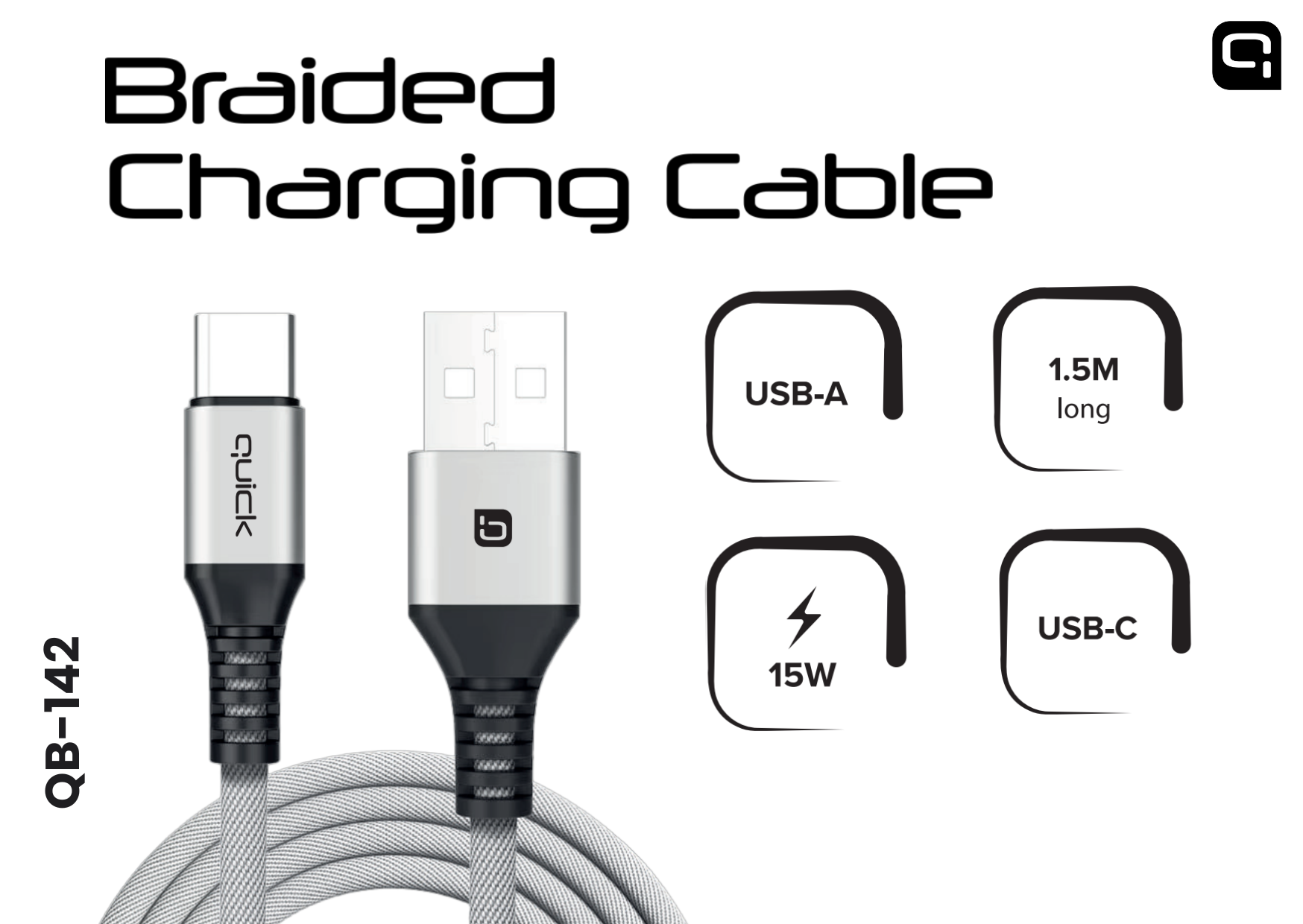 Quick QB-142 Braided Charging and Data Cable USB to USB-C 1.5m