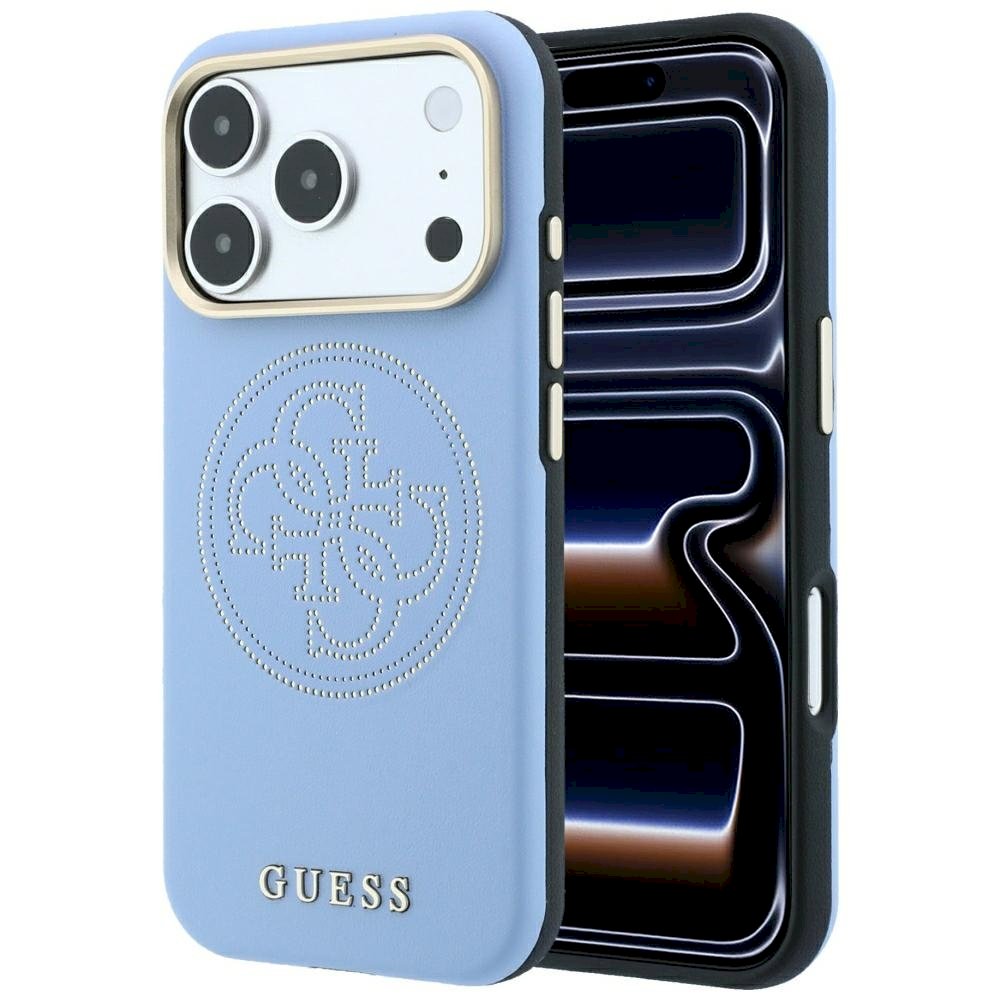 GUESS Perforated 4G Gold Logo MagSafe Case for iPhone 18 Pro Max / 17 Pro Max / light blue
