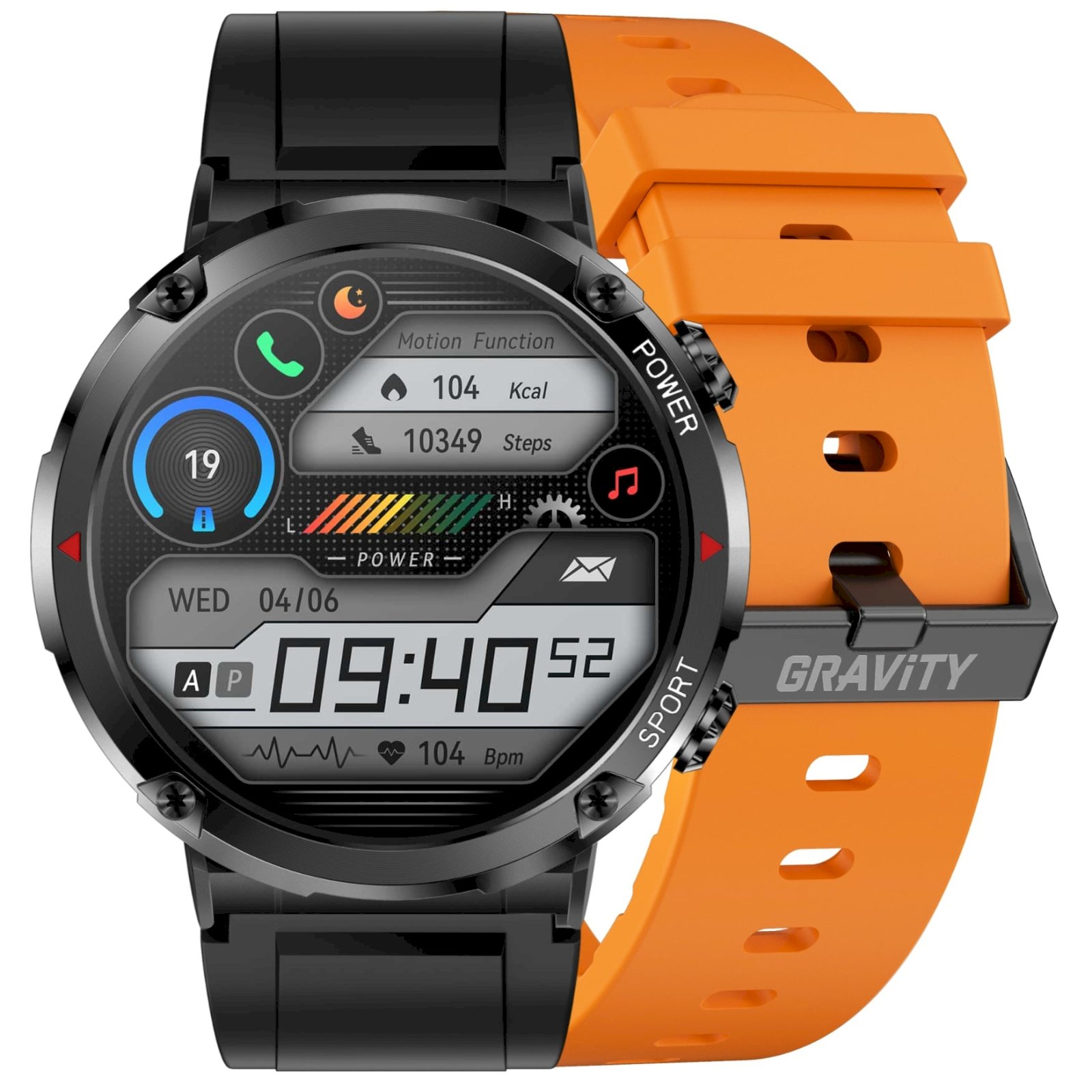 Gravity GT21-2 Smartwatch with Orange Silicone Strap