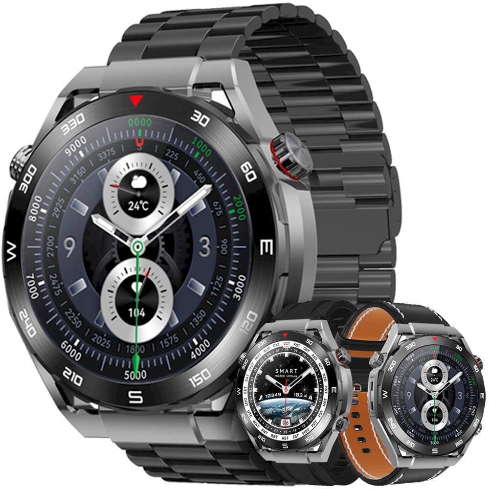 Veltori Smartwatch VT100-1 with Black Silicone Strap and Black Eco Leather Strap / black