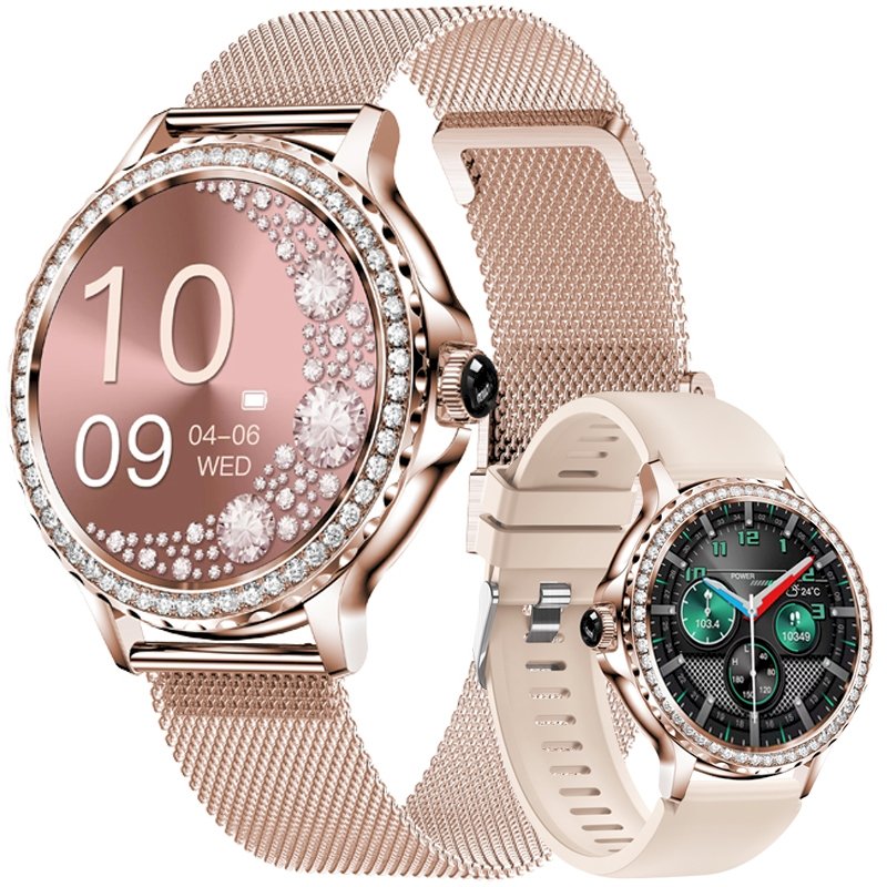 Veltori Smartwatch VT320-1 with Gold Bracelet + Pink Silicone Strap / gold
