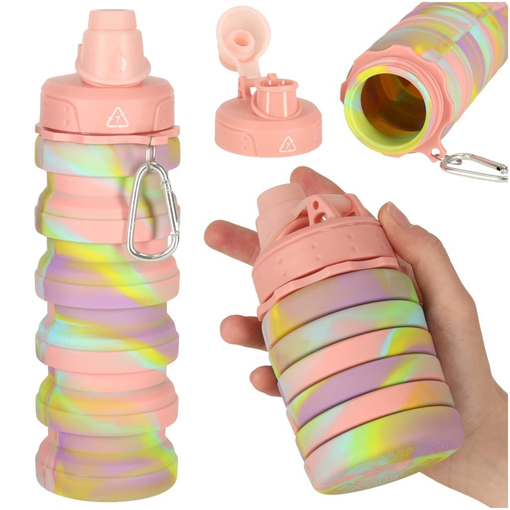 RoGer Foldable Silicone Water Bottle, 500ml, Rainbow