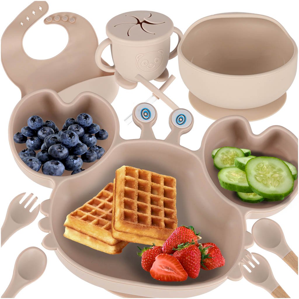 RoGer Silicone Baby Dining Set "Crab" 9-Piece Beige