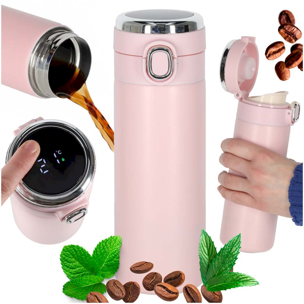 RoGer Thermal Mug with LED Display, 420ml, Pink