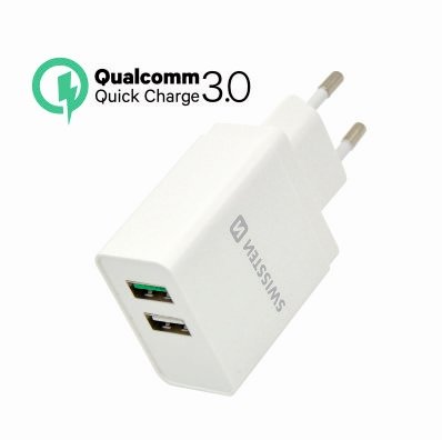 Swissten Travel Charger Qualcomm 3.0 Quick Charge + Smart IC with 2x USB 30W Power
