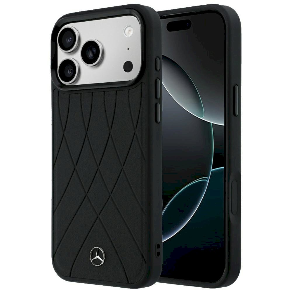 Mercedes Leather Crossed Lines MagSafe for iPhone 18 Pro Max/17 Pro Max / black