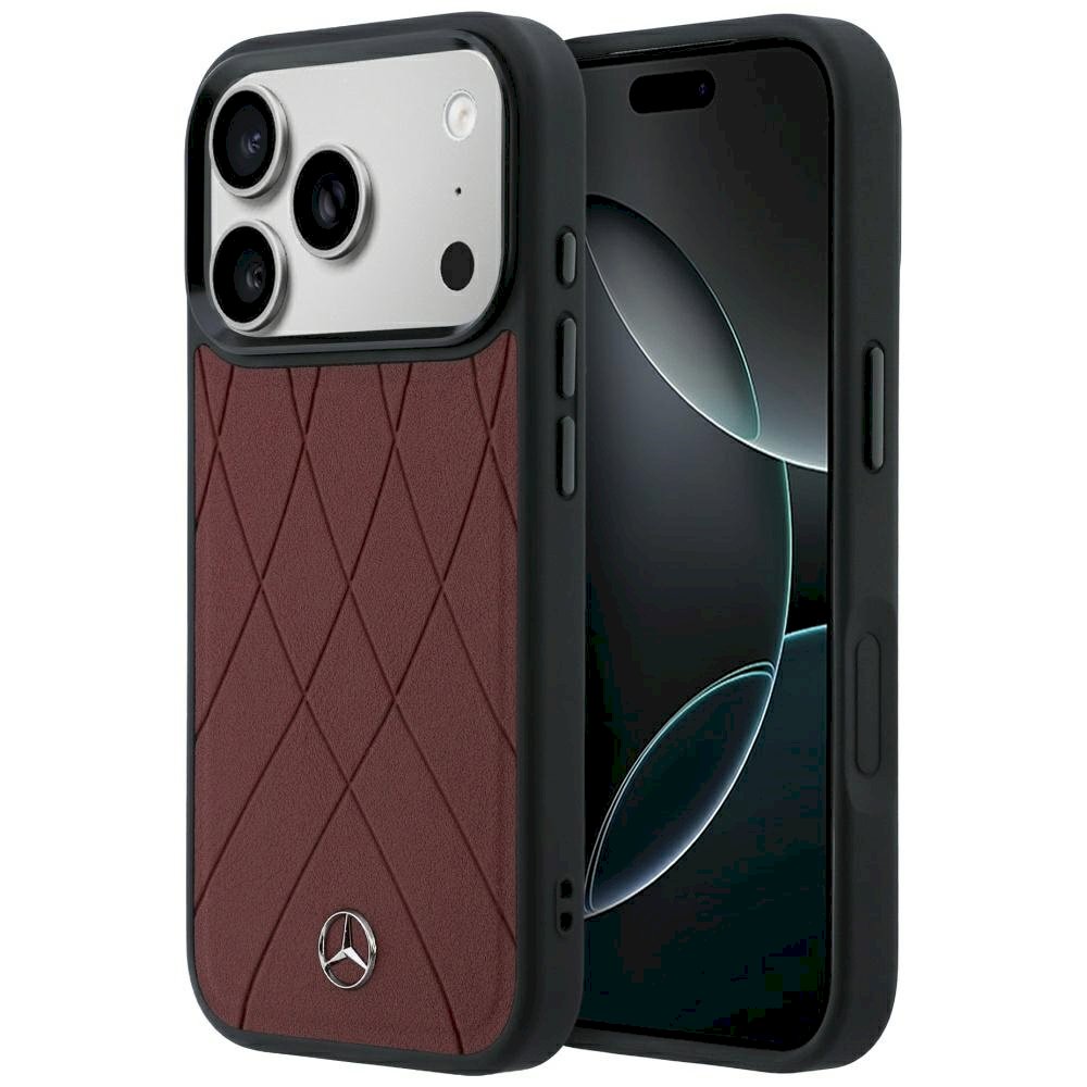 Mercedes Leather Crossed Lines MagSafe for iPhone 18 Pro / 17 Pro burgundy