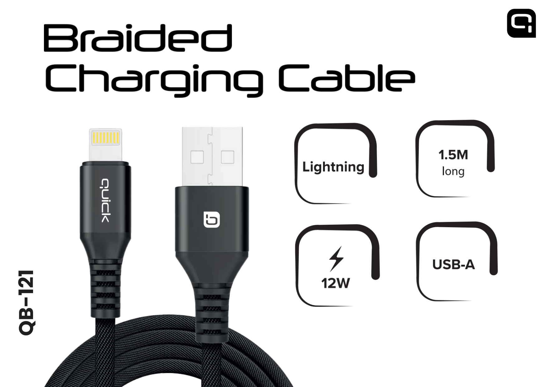 Quick QB-121 Braided Charging and Data Cable USB to Lightning 1.5m