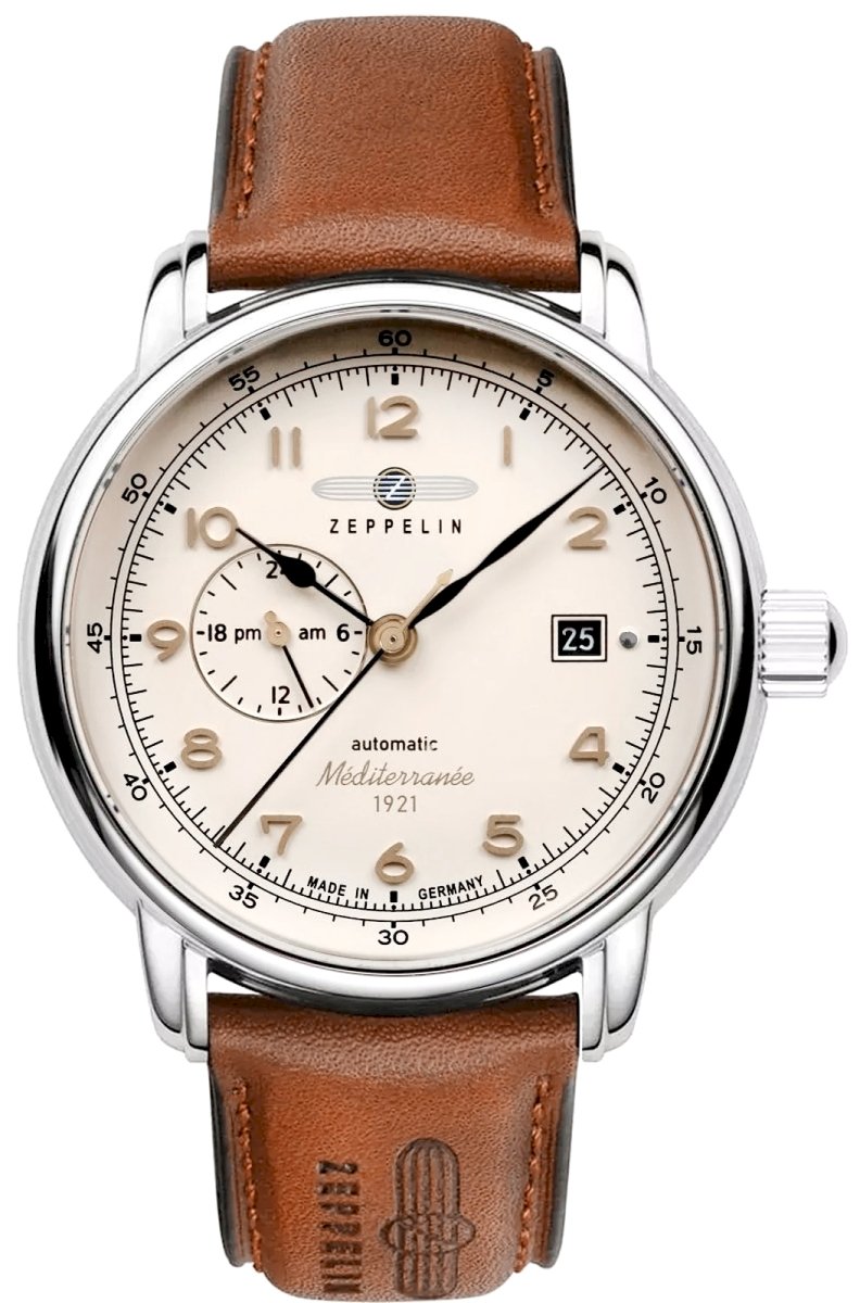 Zeppelin Méditerranée 9668-5 Automatic Men’s Watch 40mm Beige Dial Brown Leather Strap