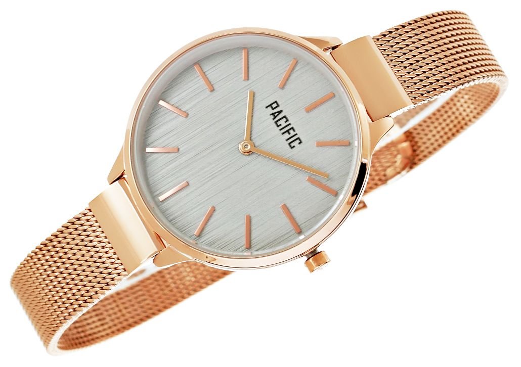 Pacific X6094-6 Women’s Watch Rose Gold Mesh Bracelet Grey Dial